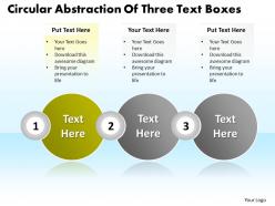 Business powerpoint templates circular ppt abstraction of three text boxes sales slides