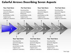 Business powerpoint templates colorful arrows describing seven aspects sales ppt slides