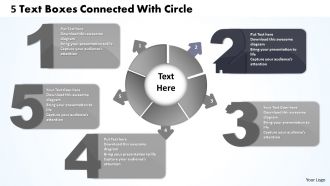Business powerpoint templates five text boxes connected with circular process sales ppt slides
