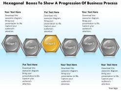 Business powerpoint templates hexagonal boxes to show progression of process sales ppt slides