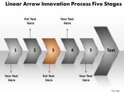 Business powerpoint templates linear arrow innovation process five stages k sales ppt slides 5 stages