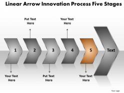 Business powerpoint templates linear arrow innovation process five stages k sales ppt slides 5 stages