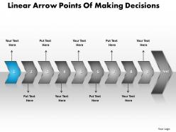 Business powerpoint templates linear arrow points of making decisions sales ppt slides 9 stages