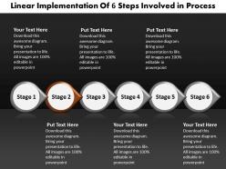 Business powerpoint templates linear implementation of 6 steps involved process sales ppt slides