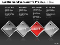 Business powerpoint templates red diamond consecutive process 4 steps sales ppt slides