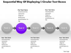 Business powerpoint templates sequential way of displaying 5 circular text boxes sales ppt slides