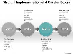 Business powerpoint templates straight implementation of 4 circular boxes sales ppt slides
