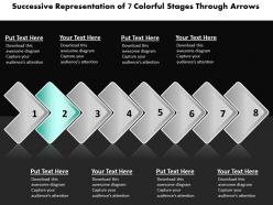 Business powerpoint templates successive representation of 7 colorful stages through arrows sales ppt slides