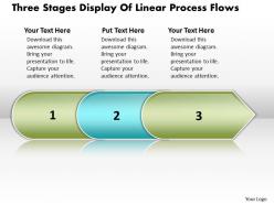 Business powerpoint templates three stages display of linear process flows sales ppt slides
