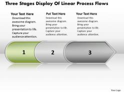 Business powerpoint templates three stages display of linear process flows sales ppt slides