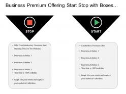 Business premium offering start stop with boxes and icons