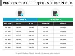 Business price list template with item names