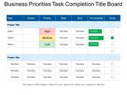 Business priorities task completion title board