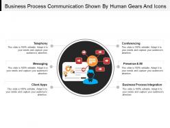 Business process communication shown by human gears and icons