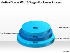 Business process diagram vertical stacks with 3 stages for linear powerpoint slides