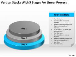 Business process diagram vertical stacks with 3 stages for linear powerpoint slides