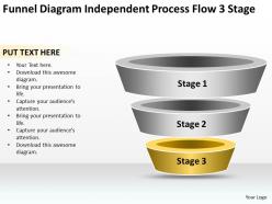 Business process flow diagrams funnel independent 3 stage powerpoint slides