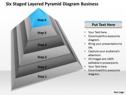 Business process flow diagrams six staged layered pyramid powerpoint templates