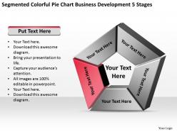 Business process flow segmented colorful pie chart development 5 stages powerpoint slides
