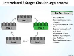 Business process flowchart interrelated 5 stages circular lego powerpoint slides
