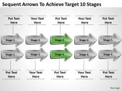 Business process flowchart sequent arrows to achieve target 10 stages powerpoint templates