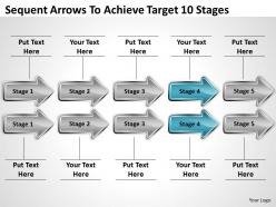Business process flowchart sequent arrows to achieve target 10 stages powerpoint templates