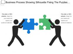 Business process showing silhouette fixing the puzzles alignment