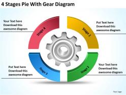 Business process workflow diagram examples 4 stages pie with gear powerpoint templates