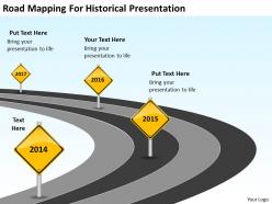 Business process workflow diagram road mapping for historical presentation powerpoint slides