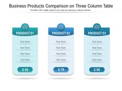 Business products comparison on three column table