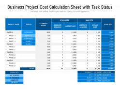 Business Project Cost Calculation Sheet With Task Status