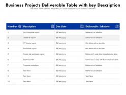 Business Projects Deliverable Table With Key Description