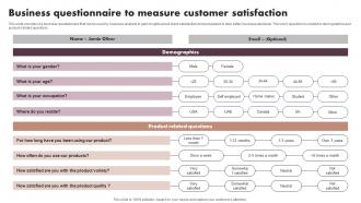 Business Questionnaire To Measure Customer Satisfaction Survey SS