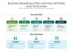 Business readiness plan with key activities and outcomes