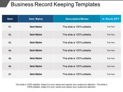 Business record keeping templates
