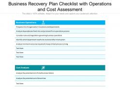 Business recovery plan checklist with operations and cost assessment