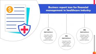 Business Report Icon For Financial Management In Healthcare Industry