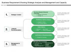 Business requirement showing strategic analysis and management and capacity