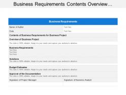 Business requirements contents overview performance solutions budget approval