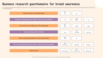 Business Research Questionnaire For Brand Awareness