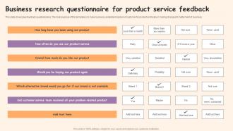 Business Research Questionnaire For Product Service Feedback