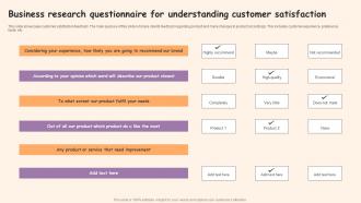 Business Research Questionnaire For Understanding Customer Satisfaction