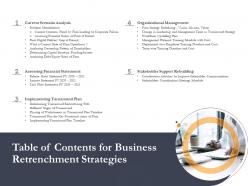 Business retrenchment strategies table of contents for business retrenchment ppt gallery