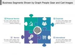 Business segments shown by graph people gear and cart images