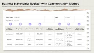 Business Stakeholder Register With Communication Method