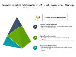 Business supplier relationship in qa quality assurance strategy