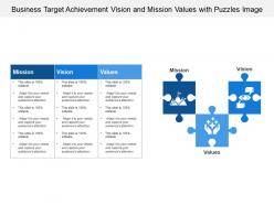 Business target achievement vision and mission values with puzzles image