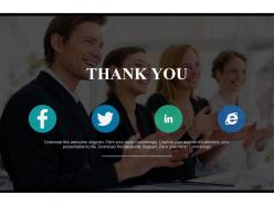 Business team graphic with thank you and social media icons powerpoint slides