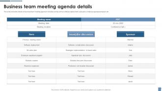 Business Team Meeting Agenda Details
