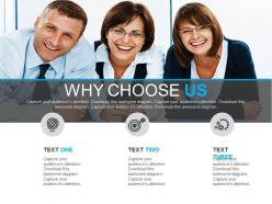 Business team with why choose us strategy powerpoint slide